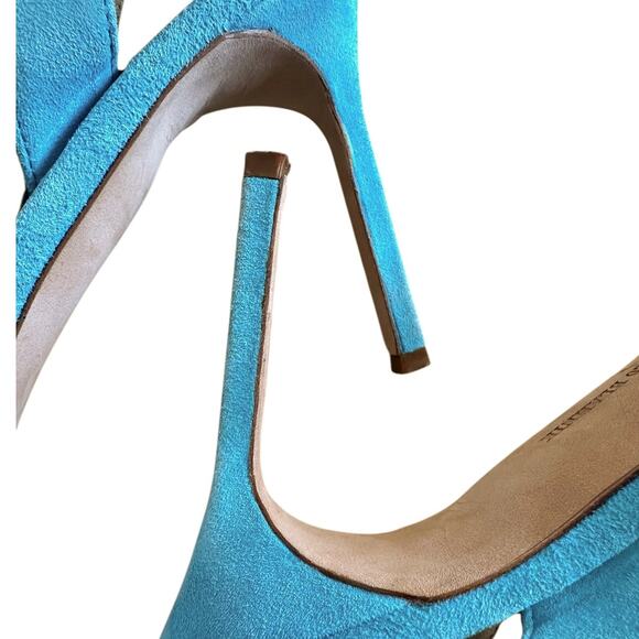 Manolo Blahnik Carolyne Aqua Suede Slingback Pointed Toe Pump 39.5 - Picture 7 of 10